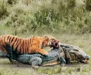 مستند حیات وحش؛ ببر با نهایت شقاوت پوست از تن تمساح میکنه