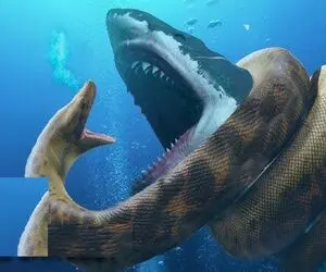 بدایع حیات وحش؛ مارماهی بدسگال پیچید دور نهنگ غول بعد له شدن درسته بلعید