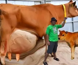 فرآوری گاو؛ گاو مشتی حسن که میگن اینه روزی 100 کیلو شیر میده اما وای به وقتی که ندوشن