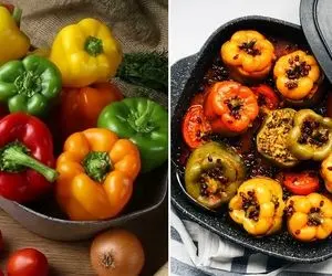 با دلمه فلفل دلمه ای سفره مهمونی رو رنگی تر از همیشه کن/ روش پخت راحت و عالی