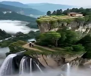 معماری خلاقانه؛ خونه و مزرعه اختصاصی ساختن بالا صخره از دور تا دورش آبشار میریزه