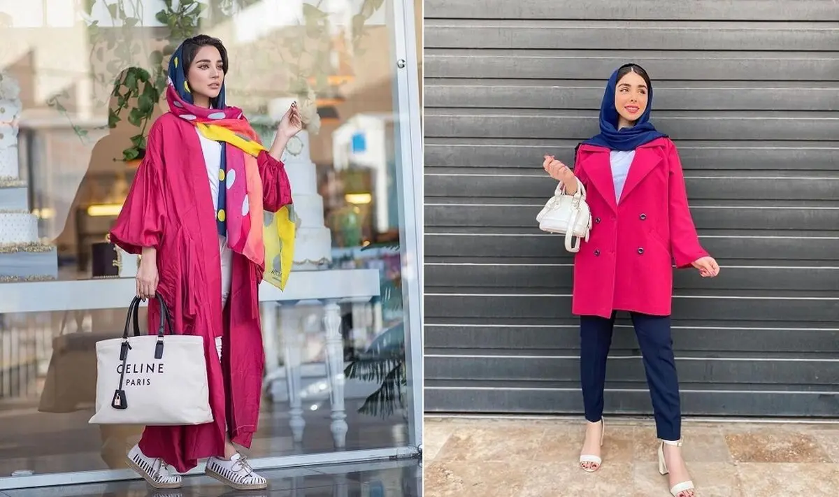 مانتوی سرخابی با شال آبی