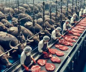 فرآوری بوفالو؛ گاومیشارو با چمن مصنوعی چاق میکنن تا برای استیک شدن آماده بشن