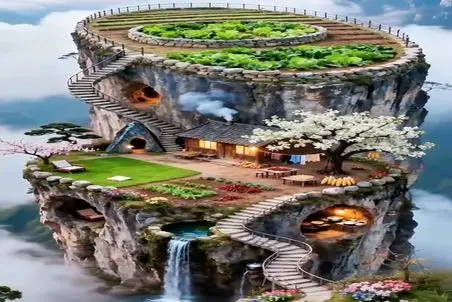 معماری خلاقانه؛ صخره رو ۳طبقه کرد قلمرو ساخت رو سقفم مزرعه زد نمیخواد برا غذا بره شهر