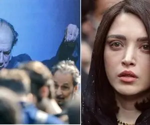 (عکس) تشییع آتیلا پسیانی؛ چهره بهت زده و درهم بهنوش طباطبایی در مراسم ختم