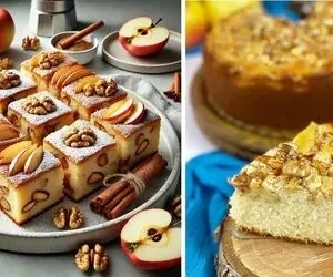 طرز تهیه کیک سیب و گردو با طعم عالی و پف زیاد / با عطرش عصرای شهریور رو بیادموندنی کن
