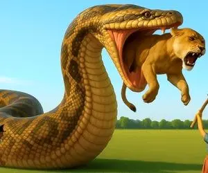 حیات وحش مصنوعی؛ مبارزه تیم نجات با پیتون غول برای نجات شیر مادر