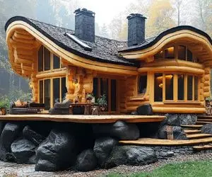 معماری خلاقانه؛ وسط جنگل شاخه های درخت غول رو تراشید خونه نقلی اعیونی بسازه