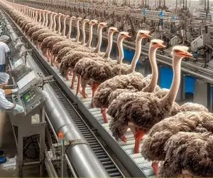 فرآوری شتر مرغ؛ شتر مرغ هارو جوری پرورش میدن که میشن اندازه شتر ولی گوشتش لطیف و نرم