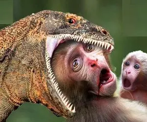 جذابیت حیات وحش؛ کومودوی سفاک سر بابون رو از جا کند خون جهید بچه شو هم بلعید