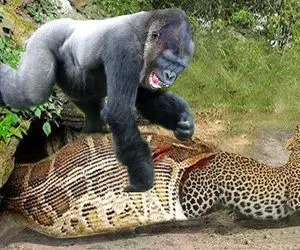 شاهکار حیات وحش؛ گوریل شریر مار پیتون غول رو برای نجات پلنگ مفلوک تارومار کرد