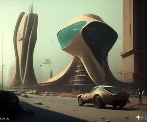 (تصاویر) تهران فضایی در سال 1700 از دید هوش مصنوعی با ساختمان های  شگفت انگیز