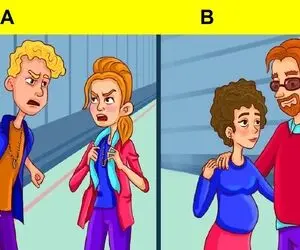 هوش تصویری؛ اگه هوش اَینشتَین رو داری بگو بین زن باردار و اون یکی  کدومشون زن و شوهرن؟ 