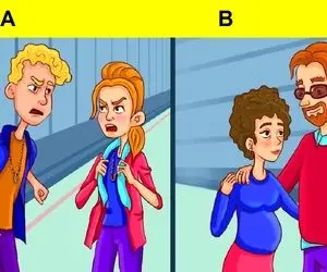 هوش تصویری؛ اگه هوش اَینشتَین رو داری بگو بین زن باردار و اون یکی  کدومشون زن و شوهرن؟ 