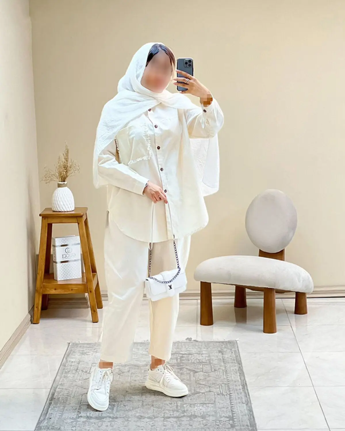 ست مانتو شلوار لینن کرم