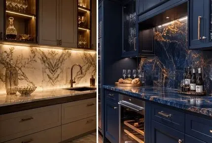 زیبای بین کابینتی طرح سنگ؛ انتخاب اسلب، مرمر و ماربل شیت با نکات مهم خرید و نصب