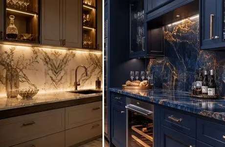 زیبای بین کابینتی طرح سنگ؛ انتخاب اسلب، مرمر و ماربل شیت با نکات مهم خرید و نصب