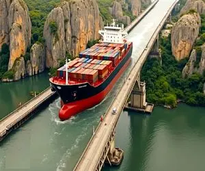 جاده هیجان انگیز؛ رودخونه آسانسوری ساختن برای جابه جایی راحت کشتی تو سطح دریا