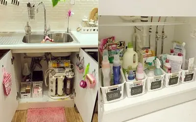 چطور کابینت زیر ظرفشویی را به فضایی کاربردی تبدیل کنیم؟/ ترفند مرتب کردن زیر سینک