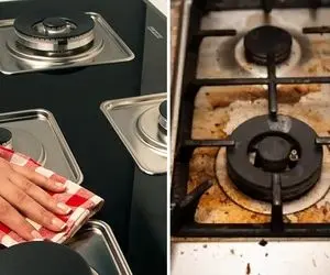 شوینده شیمیایی تمیز کننده  گاز به علاوه ساخت محلول خانگی؛ چربی سفت و سوخته خدافظ