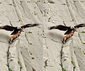 بدایع حیات وحش؛ عقاب ددمنش بز کوهی پا لاستیکی رو صخره مصدوم کرد و خورد