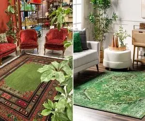 فرش سبز با چه مبلی ست میشه؟ / یه انتخاب جسورانه که در عین حال تجملاتی و باکلاسه شدیدا