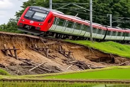معماری طبیعت؛ راننده قطار خوابش گرفت از ریل منحرف شد کجکی رفتن تو شالیزار