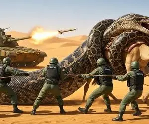 حیات وحش مصنوعی؛ شتر شجاع برای نجات جان مادرش از چنگ پیتون غول کمک آورد