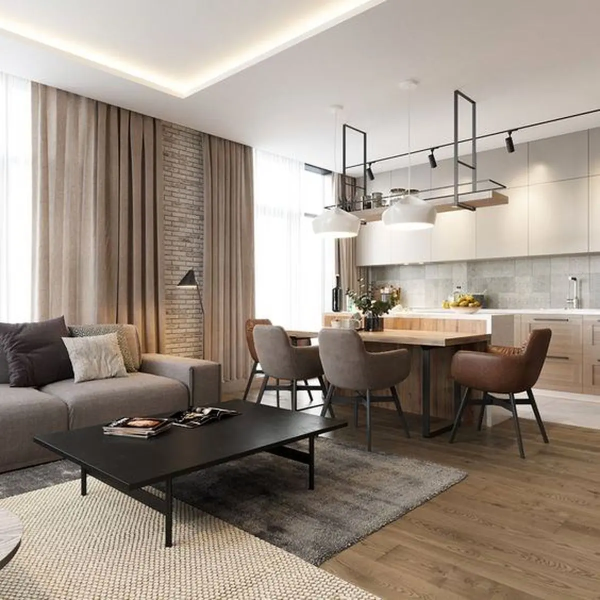 رنگ خنثی در اتاق نشیمن مدرن - 1