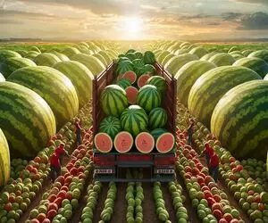 کشاورزی مدرن؛ تو گلخونه وسط لجن هندونه کاشته هر کدوم 100 کیلو با تریلی بردن برای فروش