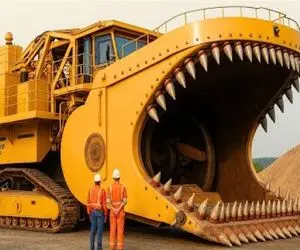 ابزارآلات غول پیکر؛ بیل مکانیکی غول برای صاف کردن زمین دهن وا کرد