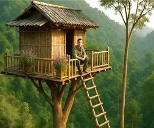 معماری خلاقانه؛ ساخت خانه چوبی بر بلندای بلندترین درخت مأمنی دور از دسترس مخلوقات
