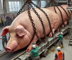 فرآوری خوک؛ خوک لجن صورتی قلمبه شد میبرن به مسلخ تا به چهار میخ بکشن سوسیس شه