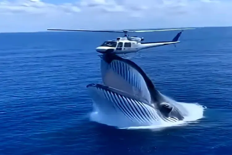 معماری طبیعت؛ نهنگ سرشو از آب درآوورد با هلی کوپتر بسکتبال بازی کرد