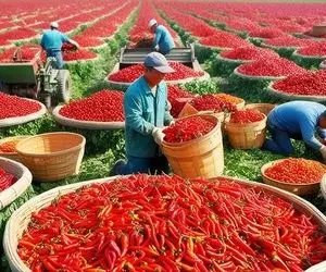 کشاورزی نوین؛ چند هزار تن فلفل قرمز آتیشی رو از مزارع چند هزار هکتاری برداشت کردن