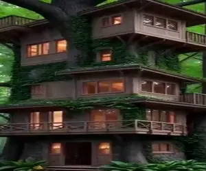 معماری خلاقانه؛ وسط چهارتا درخت خونه 3 طبقه ساختن درخت وسط پذیرایی حکم آسانسور داره