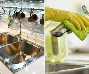 بهترین روش های تمیز کردن سینک ظرفشویی /  برق انداختن سینک استیل و چینی با یه بشکن