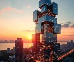 معماری خلاقانه؛ با ترکیب شیشه و آهن آپارتمان 40 طبقه مکعبی ساخته شبیه لگو شده