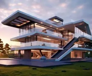 معماری خلاقانه؛ ویلای اعیونی ساخته چهار طبقه هر طبقه استخر داره پله برقی کار گذاشت