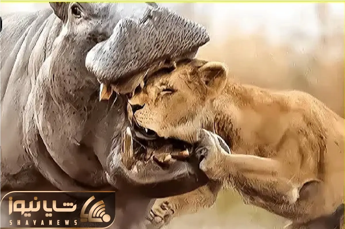 حیات وحش بی رحم؛ اسب آبی کله آقای شیر کرد تو حلقش مثل آدامس جویید