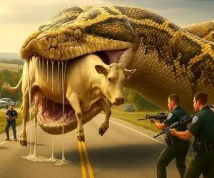 حیات وحش مصنوعی؛ گاو شجاع برای نجات جان مادرش از چنگ پیتون غول کمک آورد