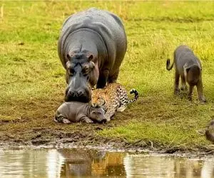 مستند حیات وحش / معرکه گیری اسب آبی دهن گشاد و شیر لب برکه