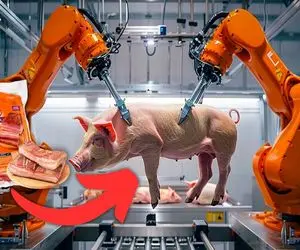 فرآوری خوک؛ خوک حرومی قلمبه صورتی که چاق شد اسلایس میکنه برای همبرگر ذغالی