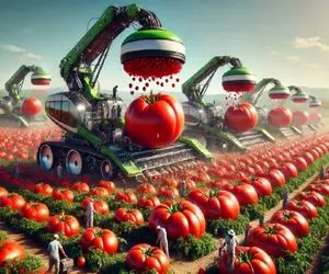 کشاورزی نوین؛ با بروزترین دستگاه ها گوجه هکتارها زمین رو با سرعت جمع میکنن برای رب