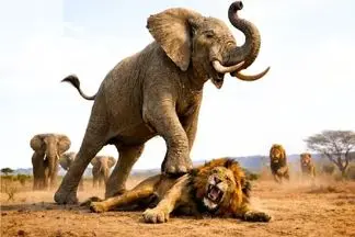 مستند حیات وحش؛ فیل غول شیر دد رو فرستاد دست خدا