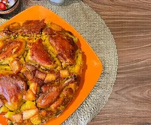 آموزش آشپزی؛ ته انداز مرغ و سیب زمینی مجلسی با یه ته دیگ برشته