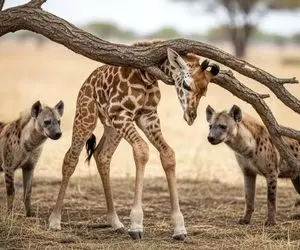 مستند حیات وحش؛ زرافه گردنش لای درخت گیر کرد کفتارهای نامرد دیدن اومدن سراغش