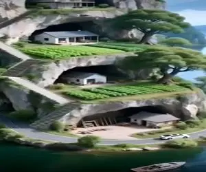 معماری خلاقانه؛ کوه رو چند طبقه حفر کردن خونه ساختن پلکانی ویو اون که کلبه ش نوک خداس