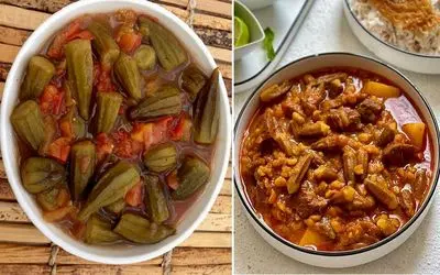 طرز تهیه خوراک بامیه با گوشت و مرغ + رازهای جلوگیری از لیز شدن خوراک