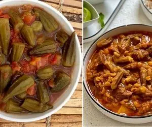 طرز تهیه خوراک بامیه با گوشت و مرغ + رازهای جلوگیری از لیز شدن خوراک